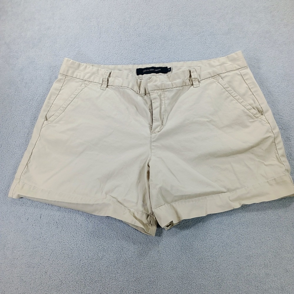 Calvin Klein Womens Chino‎ Shorts Khaki Tan Size 12 Stretch Cotton Casual